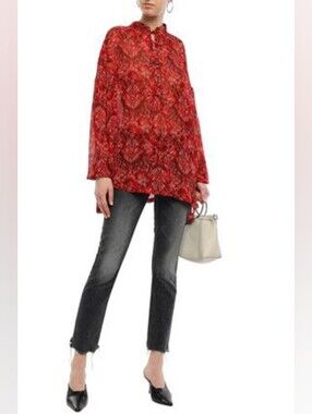 IRO Vagabon Printed Chiffon Long Sleeve Blouse In Claret 8.